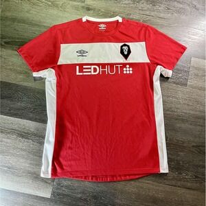 Salford City FC Jersey Mens L Red Soccer Umbro LEDHUT Sponsor SCFC Home Shirt